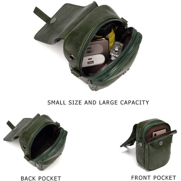 Women's Green Vintage Cross Body Phone Bag Small Messenger Shoulder Handbag - Picture 4 of 7